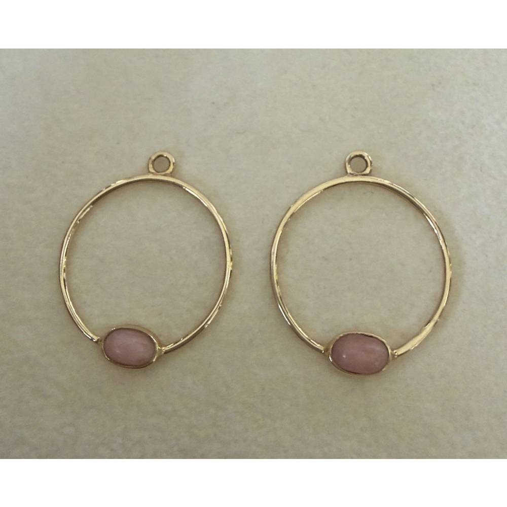 Genuine Pandora Compose Hoops Earring Pink Opal 14k Yellow Gold 250406POP